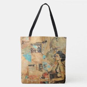 Bolsa Tote Colagem de folhetos de jornal Rustic Vintage (8)