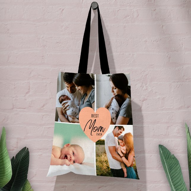 Bolsa Tote Colagem de Fotografias Costom Modern Best Mãe Ever (Criador carregado)