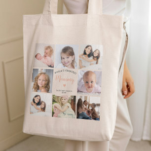 Bolsa Tote Colagem de Fotografias de Na moda da mamãe Coração