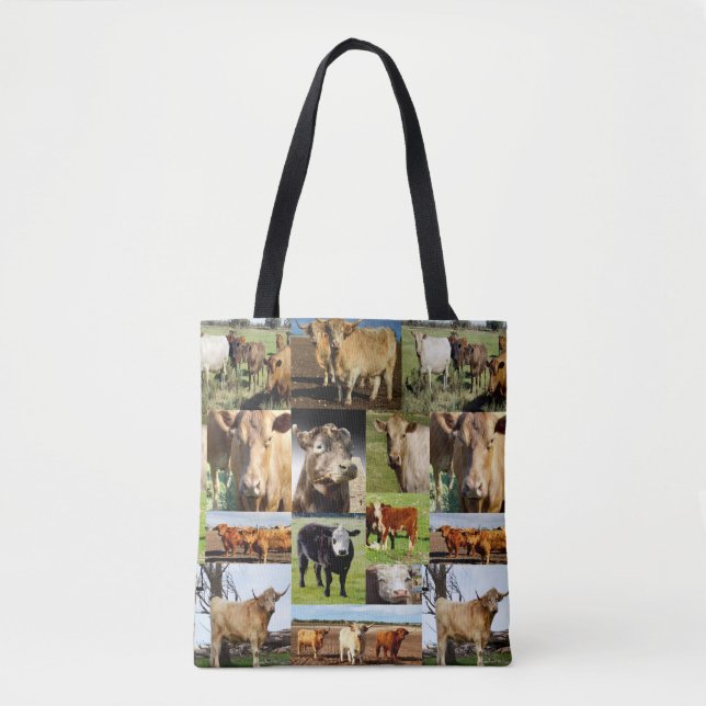 Bolsa Tote Colagem De Fotografias De Vaca, (Frente)
