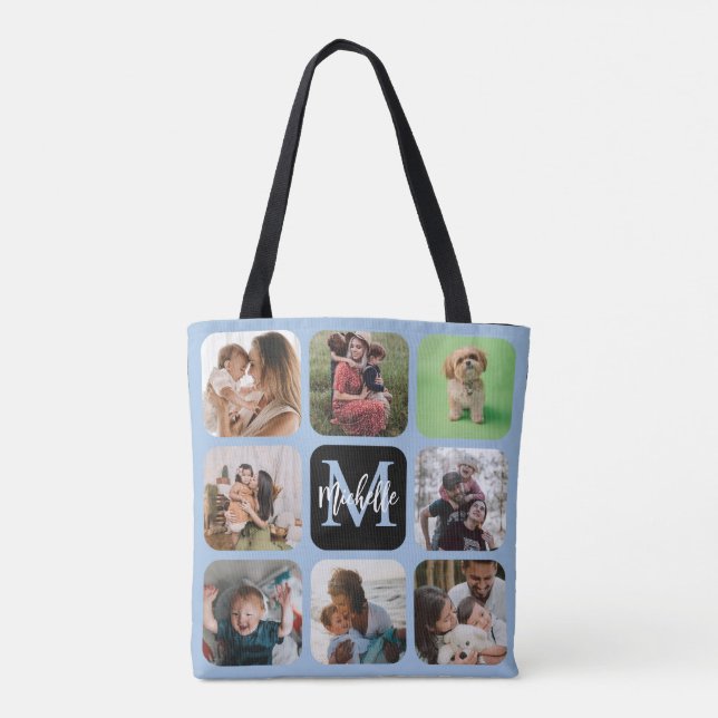 Bolsa Tote Colagem de Fotografias do Modern Keepsasaame Monog (Verso)