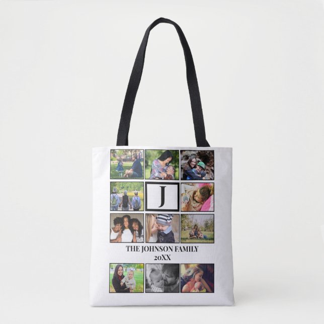 Bolsa Tote Colagem de Fotografias do Monograma 11 da Família  (Frente)
