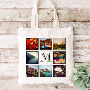 Bolsa Tote Colagem de Fotografias do Monograma Personalizado