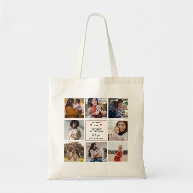 Bolsa Tote Colagem de Fotografias 'Mamãe & Me' Bonita 1 rua (Frente)