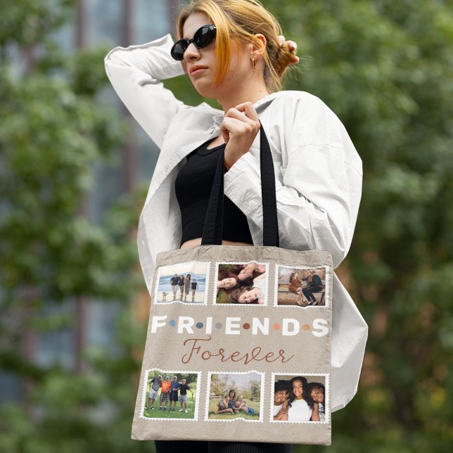 Bolsa Tote Colagem de Fotografias Moderna de Amigos Beige par (Criador carregado)