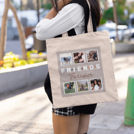 Bolsa Tote Colagem de Fotografias Moderna de Amigos Beige par