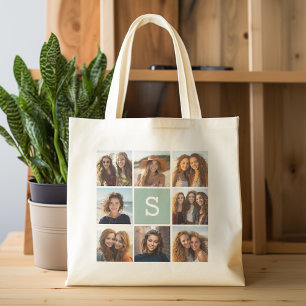 Bolsa Tote Colagem de Fotografias Monograma Personalizado, Po