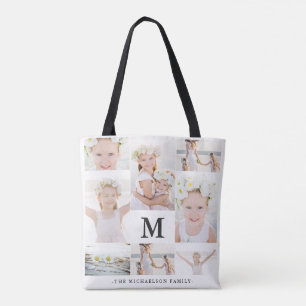 Bolsa Tote Colagem de Fotos Clássica com Monograma e Nome