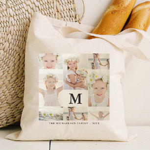 Bolsa Tote Colagem de Fotos Clássica com Monograma e Nome