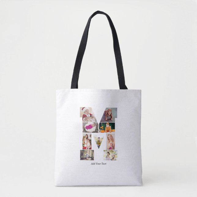 Bolsa Tote Colagem de Fotos com Letra M em Preto e Branco (Frente)