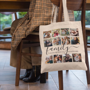 Bolsa Tote Colagem de Fotos da Família Feliz Moderna