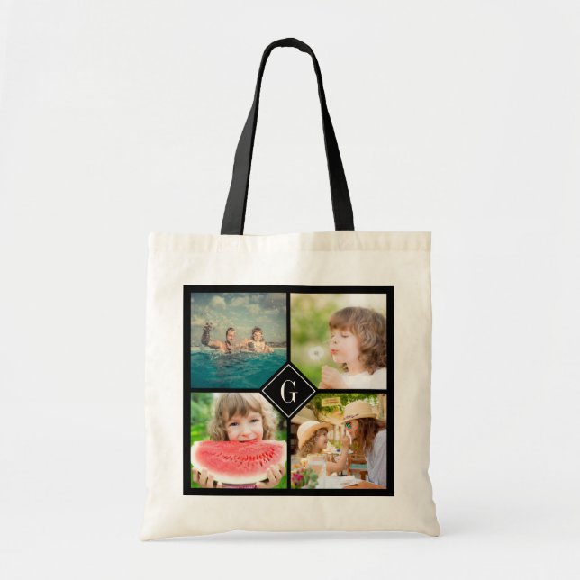 Bolsa Tote Colagem de Fotos da Família Monograma Personalizad (Frente)