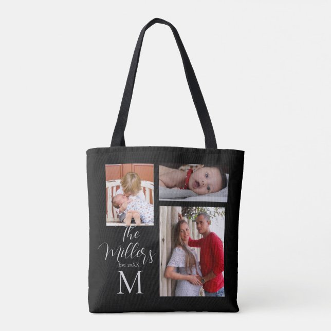 Bolsa Tote Colagem de Fotos da Família Monograma Personalizad (Verso)