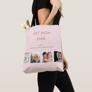 Bolsa Tote Colagem de fotos da mãe cor-de-rosa