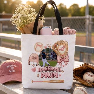 Bolsa Tote Colagem de Fotos da Mãe de Beisebol Laço Rosa Espo