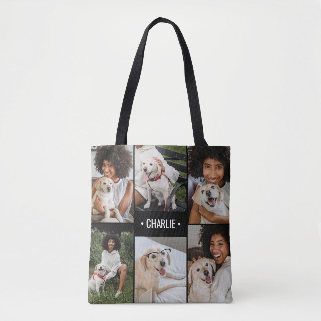 Bolsa Tote Colagem de Fotos de Cachorro Monogramada (Frente)
