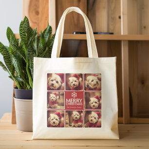 Bolsa Tote Colagem de Fotos de Natal Vermelho Branco