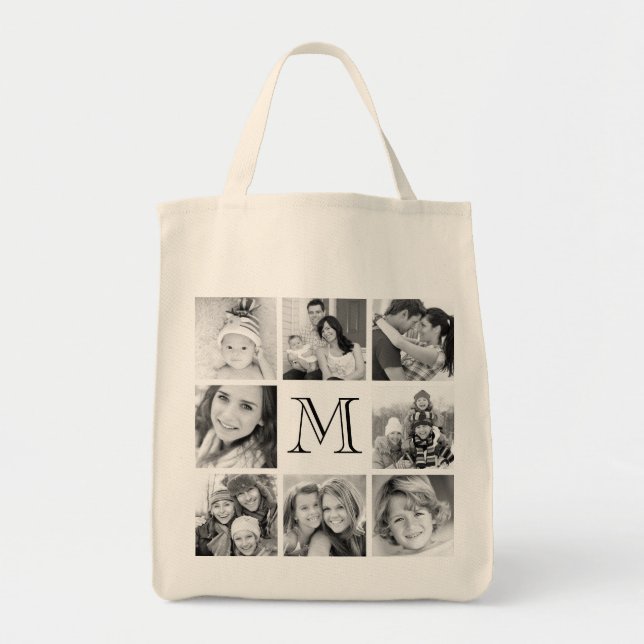 Bolsa Tote Colagem de Fotos do Monograma Personalizado (Frente)