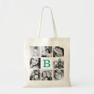 Bolsa Tote Colagem de Fotos do Monograma Personalizado