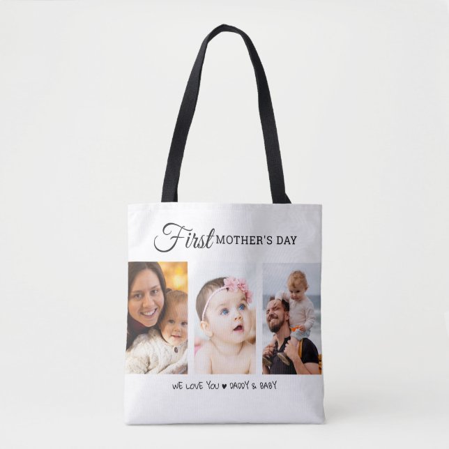 Bolsa Tote Colagem de Fotos do Primeiro Dia da Mãe Personaliz (Frente)
