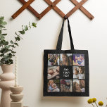 Bolsa Tote Colagem de Fotos Editável Preto<br><div class="desc">Saco de ferramentas para colagem de fotos editável com fundo preto,  8 fotos da família e um modelo de texto fácil de personalizar.</div>