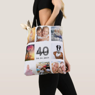 Bolsa Tote Colagem de fotos em branco aniversário de 40 anos