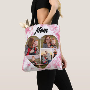 Bolsa Tote Colagem de Fotos em Forma de Coração Floral Cor-de