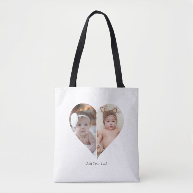 Bolsa Tote Colagem de Fotos em Formato Coração 2 (Frente)
