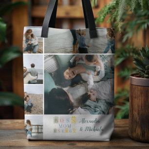 Bolsa Tote Colagem de Fotos em Xadrez com Energia de Mãe Chef