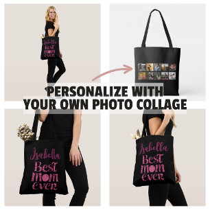 Bolsa Tote Colagem de Fotos Lembrança da Mãe Citação Moderna