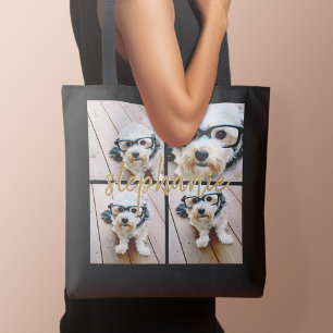 Bolsa Tote Colagem de Fotos Minimalista 4 - Preto - Texto em