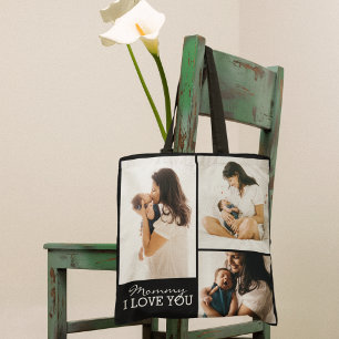 Bolsa Tote Colagem de fotos moderna   Dia das Mães Preto e Br