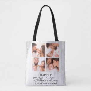 Bolsa Tote Colagem de Fotos Moderna e Bonita Feliz Primeiro D