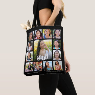 Bolsa Tote Colagem de Fotos Moderna e Negra para Formatura do