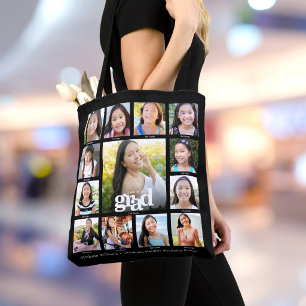 Bolsa Tote Colagem de Fotos Moderna e Negra para Formatura do