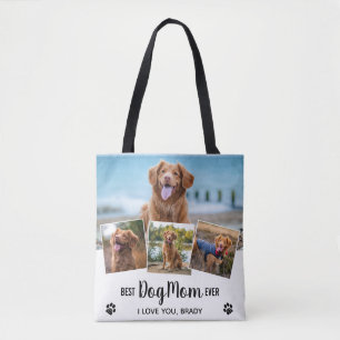 Bolsa Tote Colagem de Fotos Moderna - Melhor Cão Branco Mãe