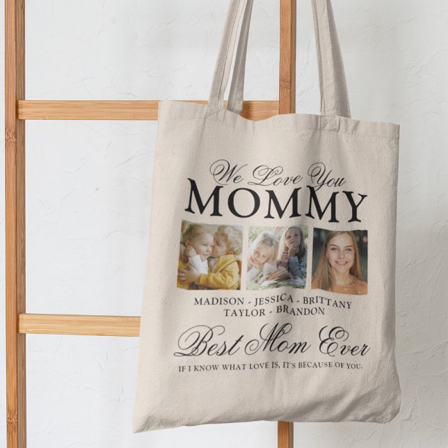 Bolsa Tote Colagem de Fotos 'Nós Te Amamos Mamãe' (Criador carregado)