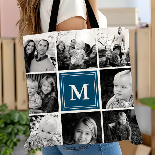 Bolsa Tote Colagem de Fotos Quadrada Personalizada Monograma
