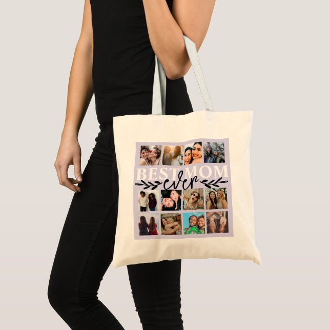 Bolsa Tote Colagem de Fotos Roxa da Melhor Mãe Moderna (Frente (produto))