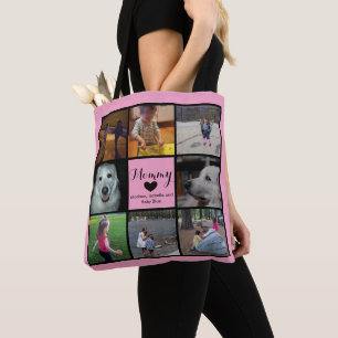 Bolsa Tote Colagem de Fotos Simples e Chic para Mãe com Coraç
