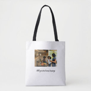 Bolsa Tote colagem de fotos simples minimal nome família mamã
