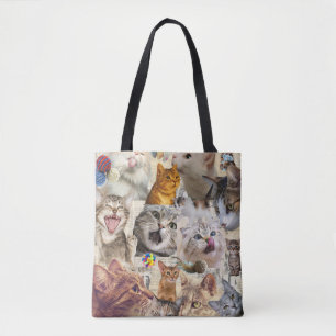 Bolsa Tote Colagem de Gatos e Brinquedos