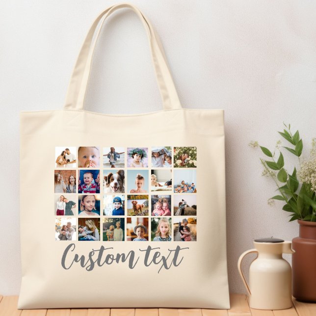 Bolsa Tote Colagem de grade de fotos de tendências texto pers (Criador carregado)