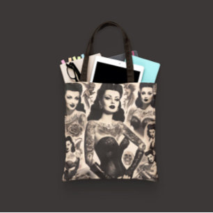 Bolsa Tote Colagem de Mulher Gótica Tatuada Vintage