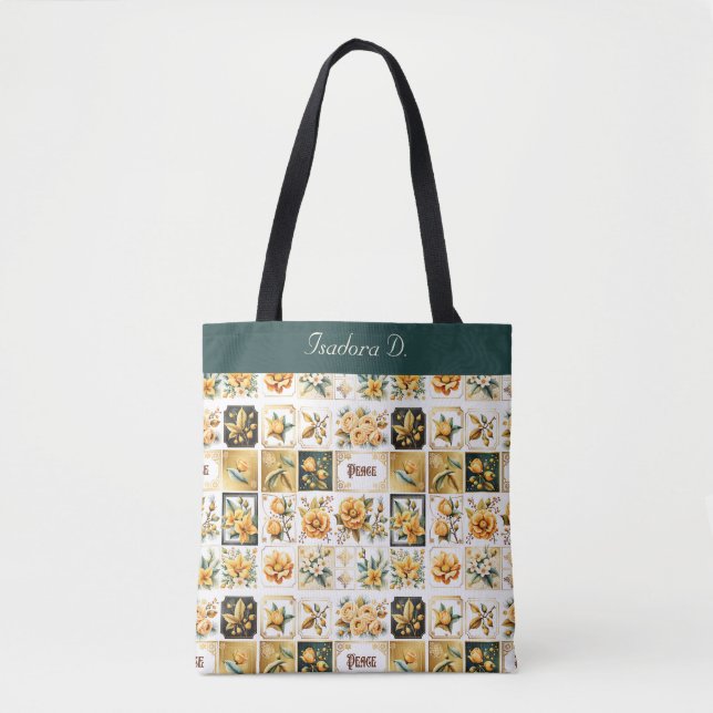 Bolsa Tote Colagem de Natal em Dourado (Frente)