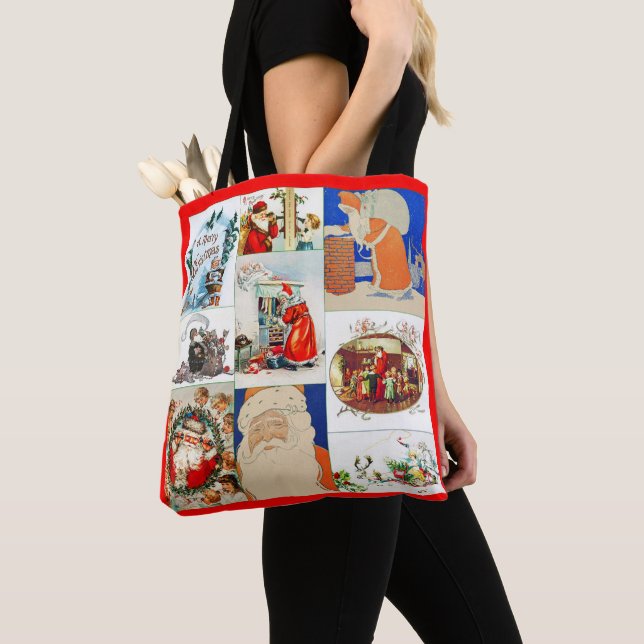 Bolsa Tote Colagem de Natal Vintage Santa Claus (Close Up)