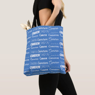 Bolsa Tote Colagem de Nome Personalizado Azul Fofo