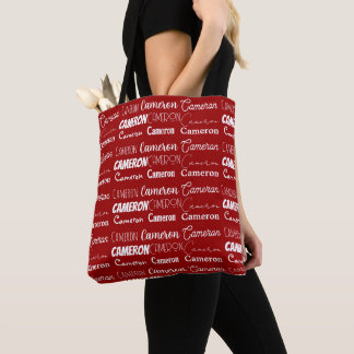 Bolsa Tote Colagem de Nome Personalizado Vermelho Moderno