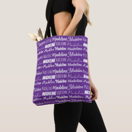 Bolsa Tote Colagem de Nome Personalizável Roxo bonito