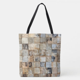 Bolsa Tote Colagem de Papel Jornal Antigo e Pergaminho